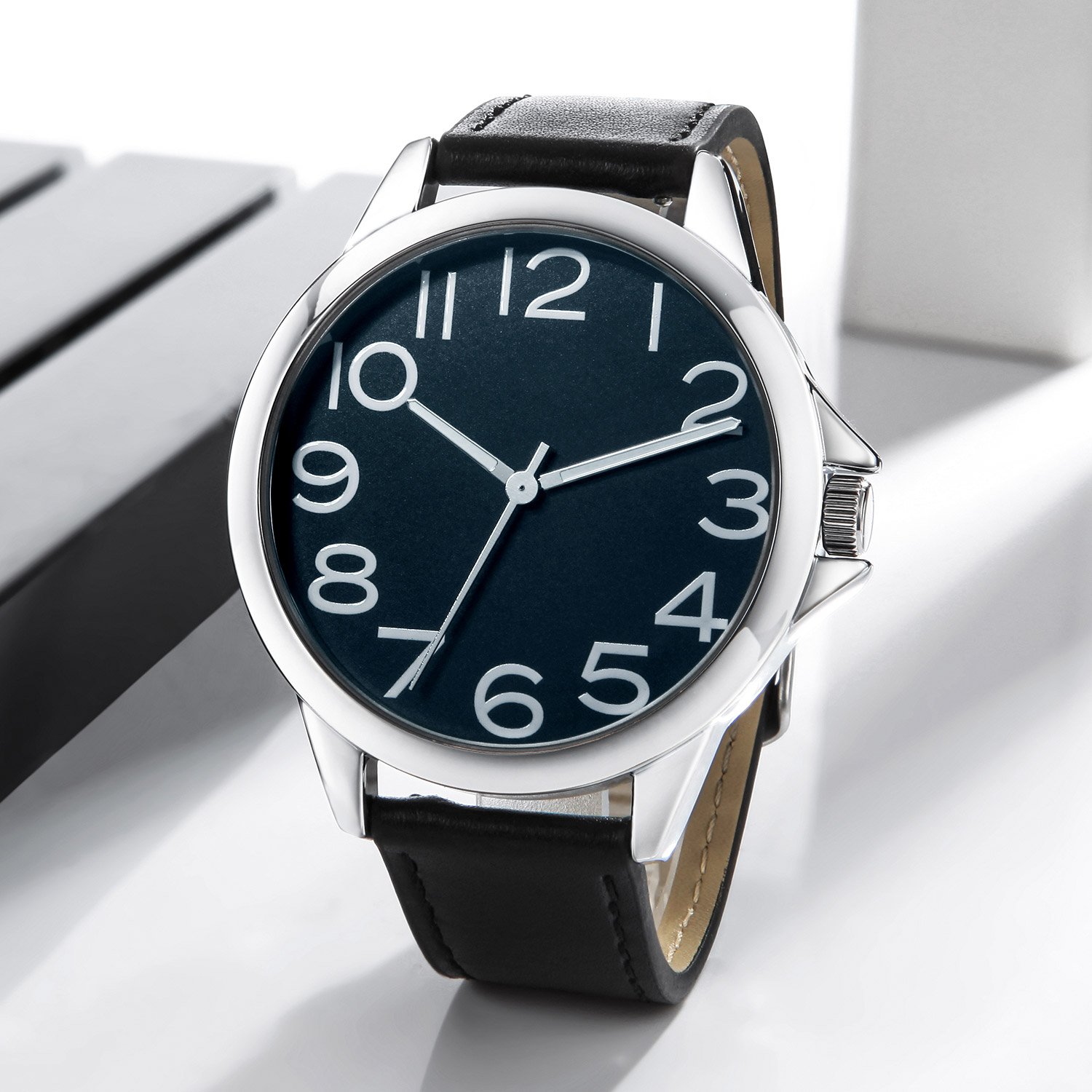 Men Quartz Watch with Leather Strap Wrist Watch - Classic Arabic Numbers, White, Dress, Fashion Simple Style